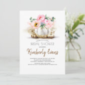 Gouden Pompoen Blush Roze Bloemen Herfst Vrijgezel Kaart (Staand voorkant)