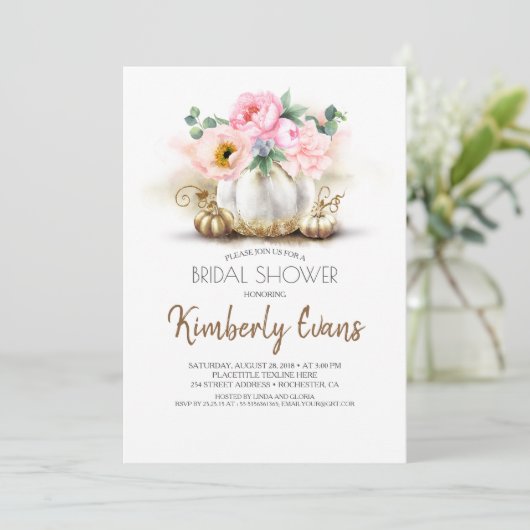 Gouden Pompoen Blush Roze Bloemen Herfst Vrijgezel Kaart (Staand voorkant)