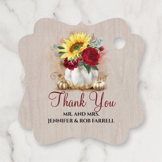 Gouden Pompoen Bourgogne Roos en Zonnebloem Bruilo Bedankjes Labels (Achterkant)