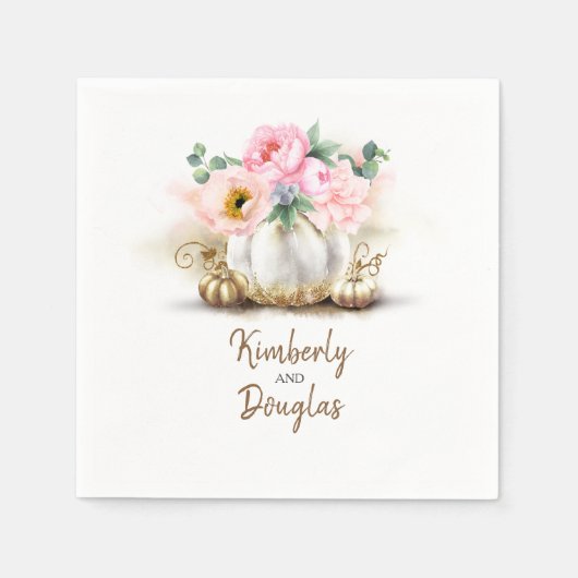 Gouden pompoen en roze bloemen rustieke Herfst Servet (Voorkant)