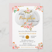 Gouden Pompoen Herfst Roze Bloemige Baby Borrel Kaart (Voorkant / Achterkant)