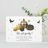 Gouden pompoen Laten we spooky Halloween Party Kaart (Staand voorkant)