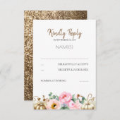 Gouden Pompoen Roze Bloemen Vaas Herfst Bruiloft R RSVP Kaartje (Voorkant / Achterkant)
