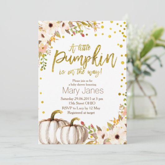 Gouden pompoen uitnodiging (Staand voorkant)