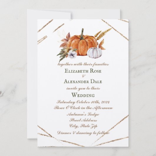 Gouden pompoenen Elegant Herfst Bruiloft Geometris Kaart (Voorkant)