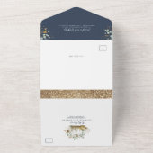 Gouden pompoenen Eucalyptus Herfst Navy Blue bruil All In One Uitnodiging (Buitenkant)