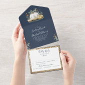 Gouden pompoenen Eucalyptus Herfst Navy Blue bruil All In One Uitnodiging (Afscheurbaar)