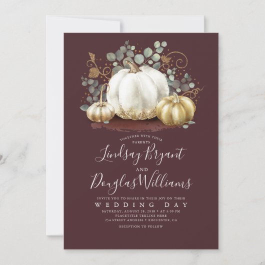 Gouden pompoenen rustieke Bourgondische rode herfs Kaart (Voorkant)