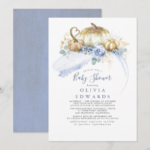 Gouden pompoenen stoffig blauwe bloemen herfst bab kaart