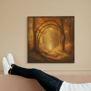 Gouden poort in een vintage herfstbos canvas afdruk