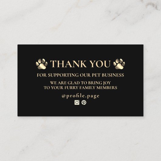 Gouden poot huisdier Bedankt Visitekaartje (Achterkant)