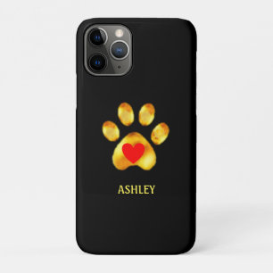 Gouden poot met hart op zwart Case-Mate iPhone case