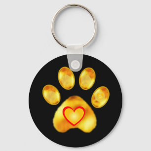 Gouden poot met hart op zwart sleutelhanger