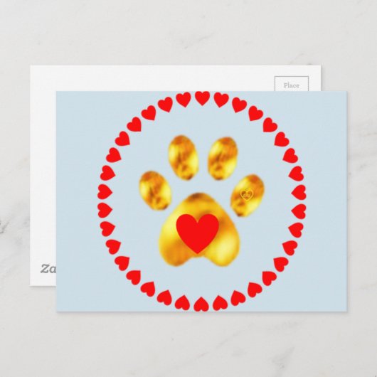 Gouden poot met hartjes briefkaart (Voorkant / Achterkant)