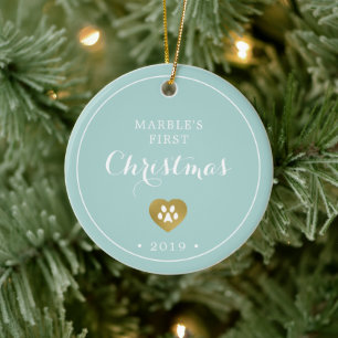 Gouden Pootafdrukken Kat's Eerste Kerst Foto Keramisch Ornament