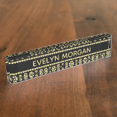 Gouden pootafdrukken op zwart met aangepaste naam naambordje (Zijkant)