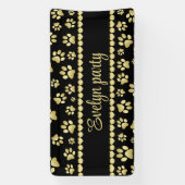 Gouden pootafdrukken op zwart met aangepaste naam spandoek (Verticaal)