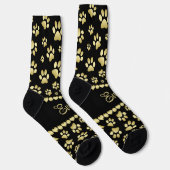 Gouden Pootafdrukken op Zwart met Eigen Naam Sokken (Rechts)