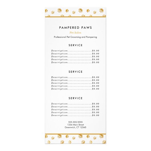 Gouden Pootafdrukken Professionele Huisdier Salon  Reclamekaart (Voorkant)
