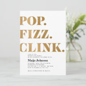 Gouden Pop Fizz Clink Bruiloft Uitnodiging (Staand voorkant)