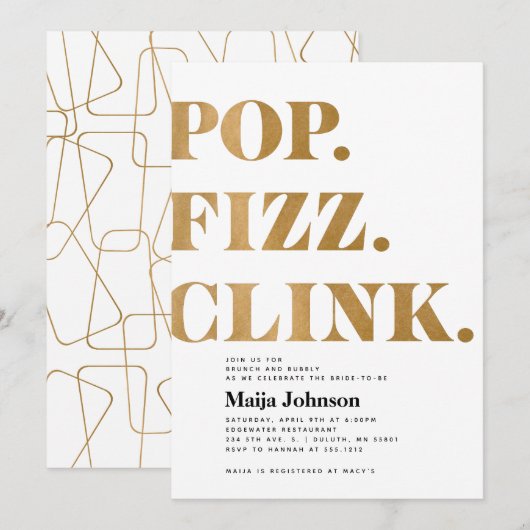 Gouden Pop Fizz Clink Bruiloft Uitnodiging (Voorkant / Achterkant)