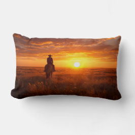 Gouden Prairie Cowboy Zonsondergang Boerderij Kuns Kussen