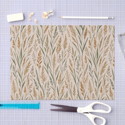 Gouden Prairie Weide Waterverf Botanisch Patroon Tissuepapier (Craft)