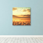 Gouden Prairie Zonsondergang Wind – Vintage Canvas Afdruk (Insitu (Houten vloer))