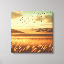 Gouden Prairie Zonsondergang Wind – Vintage Canvas Afdruk
