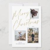 Gouden Prettig Kerst Script 3 Foto Kerstkaart (Voorkant)