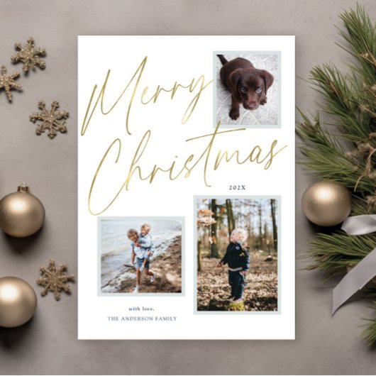 Gouden Prettig Kerst Script 3 Foto Kerstkaart