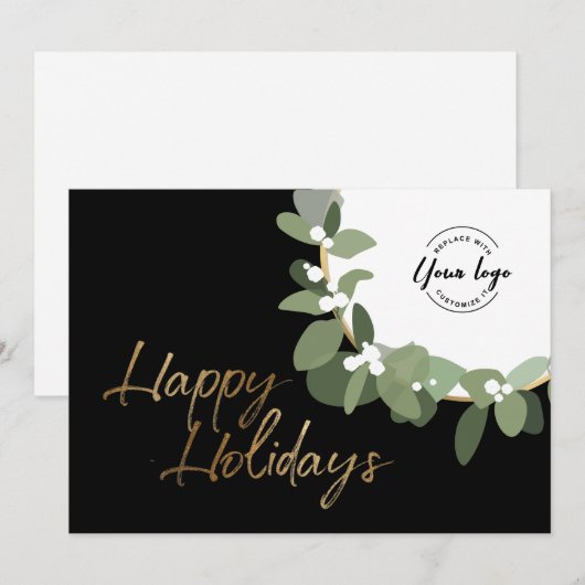 Gouden Prettige Feestdagen Krans Aangepaste logo b Feestdagenkaart (Voorkant / Achterkant)