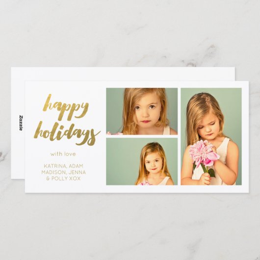 Gouden prettige feestdagen (plural:) Wit 3 Lijst Feestdagenkaart (Voorkant / Achterkant)