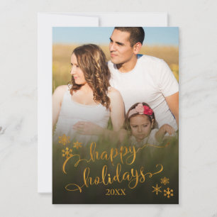 Gouden Prettige Feestdagen Script met Foto & Sneeu Feestdagenkaart