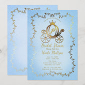 Gouden Prinses Carriage Blauw Storybook Bridal Kaart (Voorkant / Achterkant)