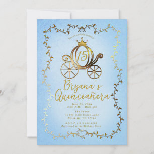 Gouden Prinses Carriage Blauw Storybook Quinceañer Kaart