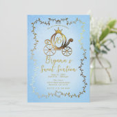 Gouden Prinses Carriage Blauw Storybook Sweet 16 Kaart (Staand voorkant)