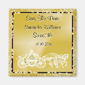 Gouden Prinses Coach & Paarden sparen de datum 16e Magneet (Voorkant)