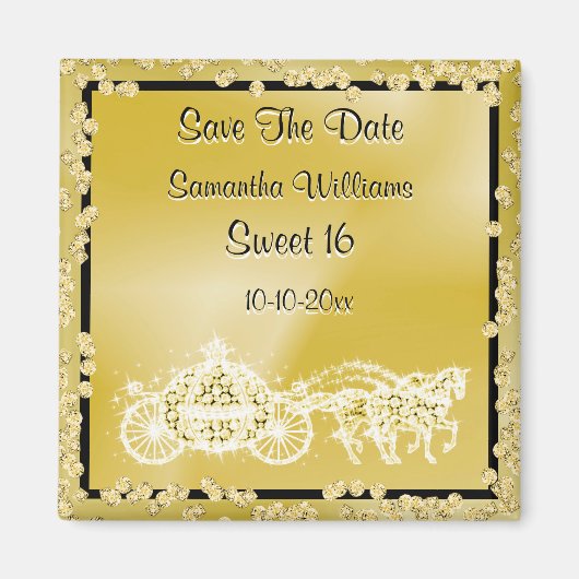 Gouden Prinses Coach & Paarden sparen de datum 16e Magneet (Voorkant)