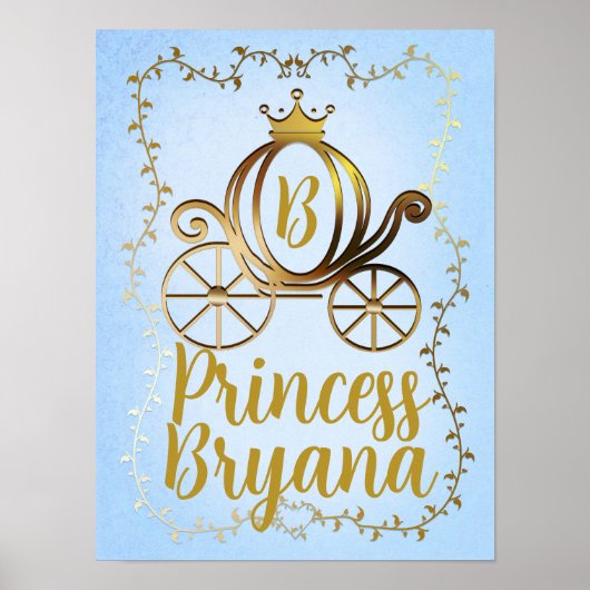 Gouden Prinses Koets Blauwe Verhalenboek Persoonli Poster (Voorkant)