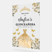 Gouden Prinses Quinceañera Verjaardag Welkom Acryl Bord (Hoek)