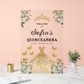Gouden Prinses Quinceañera Verjaardag Welkom Acryl Bord (Huwelijk)
