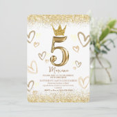 Gouden Prinsessen Kroon 5e Verjaardag Glitters Kaart (Staand voorkant)