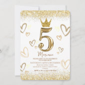 Gouden Prinsessen Kroon 5e Verjaardag Glitters Kaart (Voorkant)