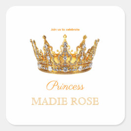 Gouden Prinsessen Kroon Sprookje Verjaardag Vierkante Sticker