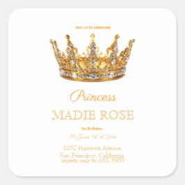 Gouden Prinsessen Kroon Sprookje Verjaardag Vierkante Sticker