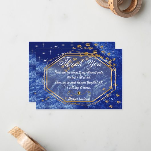 Gouden Prints op Starry Icy Night Sky Bedankt Notitiekaartje (Voorkant / Achterkant in situ)