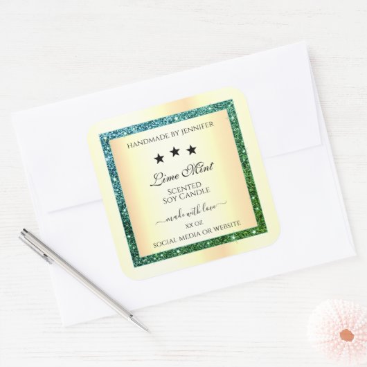 Gouden Product Verpakkingsetiketten Blauwgroen Gro Vierkante Sticker (Envelop)