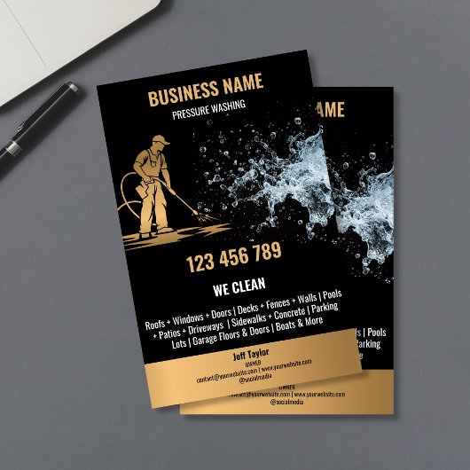 Gouden professionele drukwas- en powerwasbeurt flyer