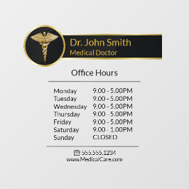 Gouden professionele medische caduceus openingsure raamsticker